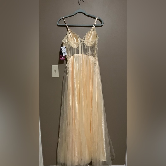 BLONDIE NITES Womens Yellow Mesh Corset Bodice Dress - Picture 5 of 7